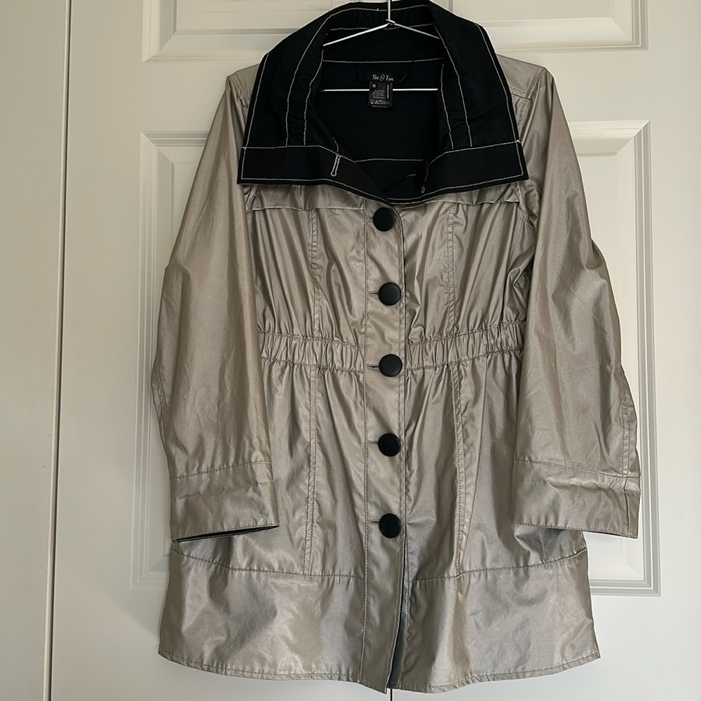 NIC+ZOE Silver Trench Coat with Black Accents